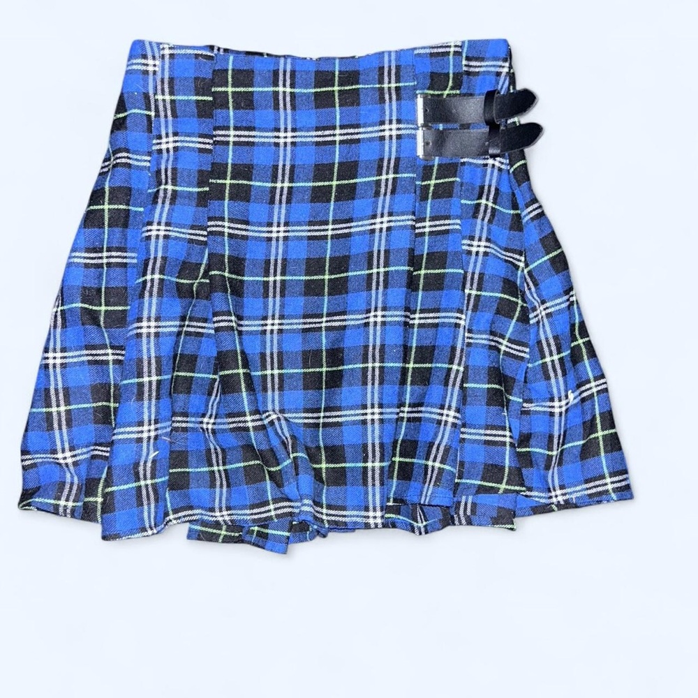 SHEIN Blue and Black Plaid Skater Skirt